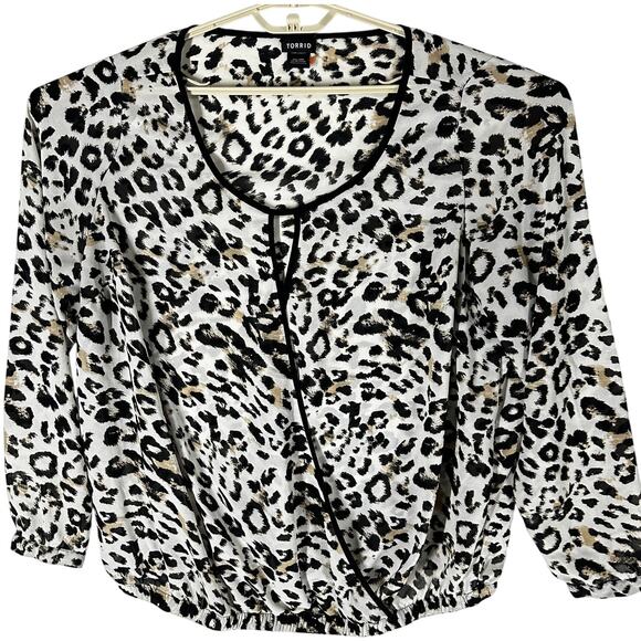 Torrid Blouse Womens Plus 1X Black Brown Leopard Semi Sheer Mature Office Casual - Picture 2 of 9
